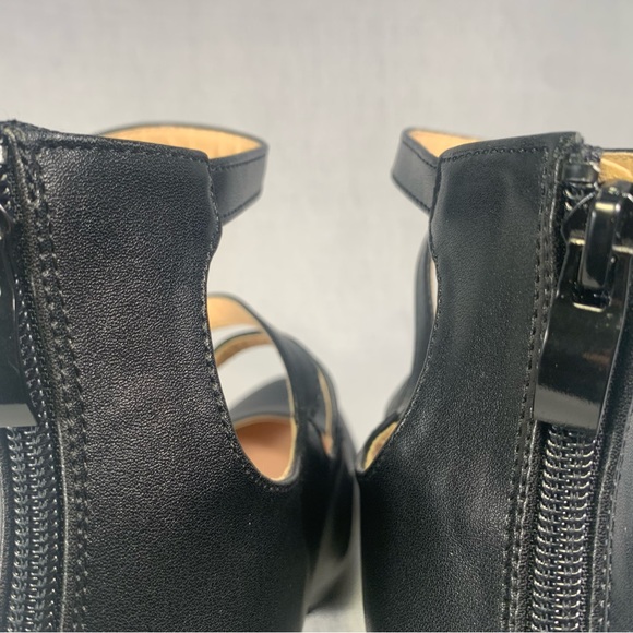 New black leather Mary Jane strappy 4” block heel three buckles rear zipper - Picture 12 of 16